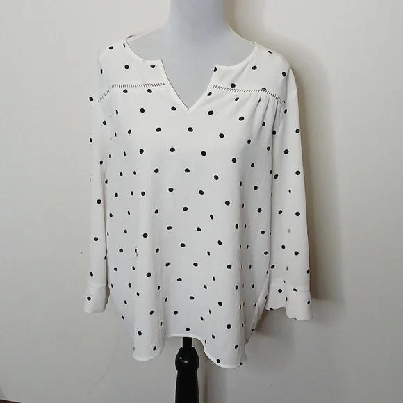 Fever women's slit collar polka dot quarter sleeve blouse size large - Picture 1 of 13